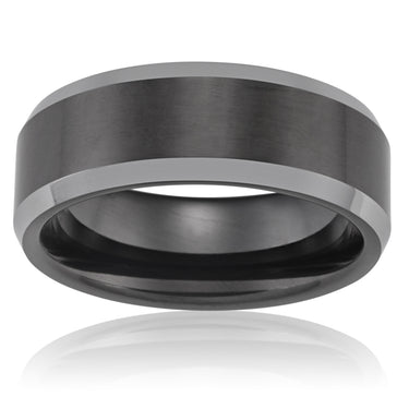 Tungsten Black Polished Centre Gents Ring  - *No Resize*