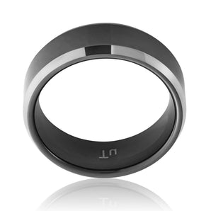 Tungsten Black Polished Centre Gents Ring  - *No Resize*