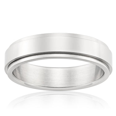 Forte Polished Stainless Steel 6mm Gents Ring with Spinning Centre