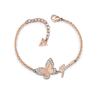 GUESS Rose Gold Plated Butterfly and Logo Bracelet