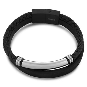Stainless Steel 22cm Gents Leather Magnetic Clasp Bracelet with I.D. Plate