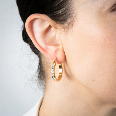 Stainless Steel 25mm Half Circle Yellow Gold Plated Crystal Hoop Earrings
