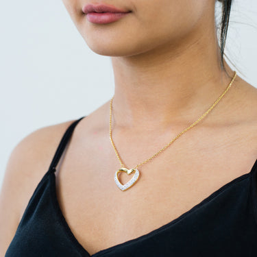 Stainless Steel Yellow Gold Plated Crystal Heart Pendant with Chain