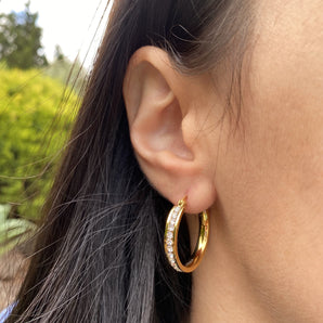 Stainless Steel Gold Plated 25mm Full Circle Crystal Hoop Earrings