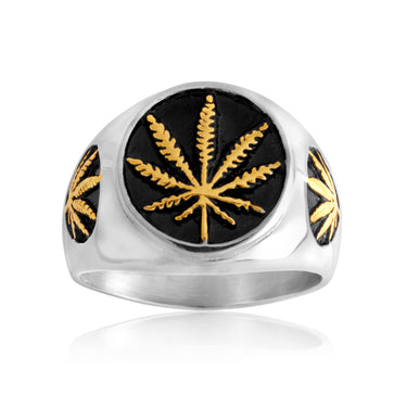 Stainless Steel and Gold Plated Hemp Leaf Ring  *NO RESIZE*