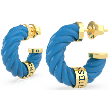 GUESS Gold Plated Stainless Steel 20mm Blue Torchon Earrings