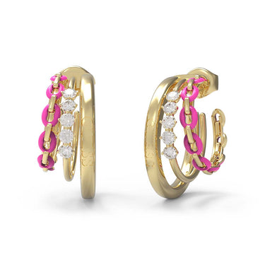 Guess Gold Plated Stainless Steel 20mm Triple Hoop Neon Pink Earring