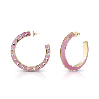 Guess Gold Plated Stainless Steel 30mm Medium Pink Hoop Earrings