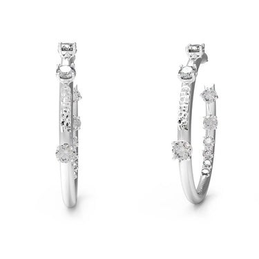 Guess Rhodium Plated Stainless Steel Front White CZ On 41mm Hoop Earrings