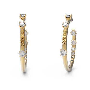 Guess Gold Plated Stainless Steel Front White CZ 41mm Hoop Earrings