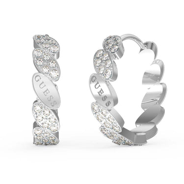 Guess Rhodium Plated Stainless steel 21mm White CZ Leaf Hoop Earrings