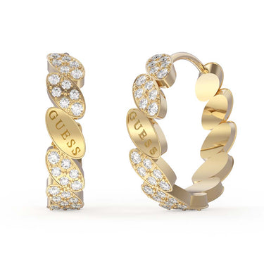 Guess Gold Plated Stainless Steel 21mm White CZ Leaf Hoop Earrings