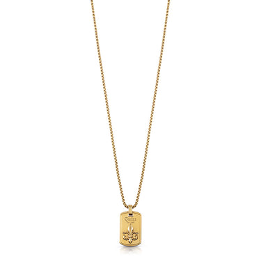 Guess Mens Jewellery Antique Gold Plated Engraved Tag Pendant On 71.12cm Box Chain