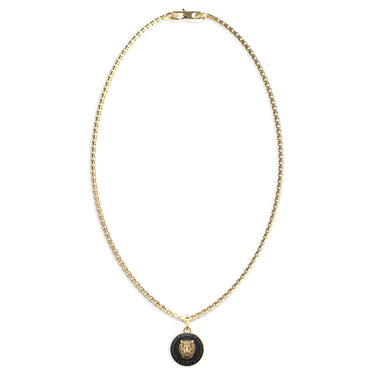 Guess Mens Jewellery Gold Plated 21mm Black And Gold Coin On Chain
