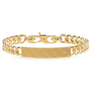 Guess Mens Jewellery Gold Plated 2 Diamond Cut 4G Tag Curb Chain Bracelet
