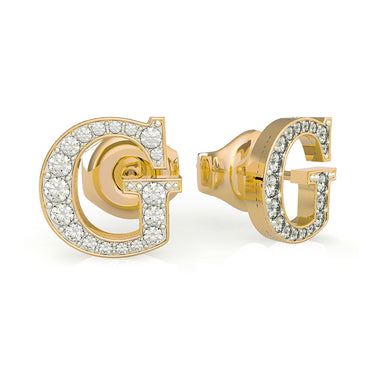 Guess Yellow Gold Plated 9mm Pave G Logo Stud Earrings