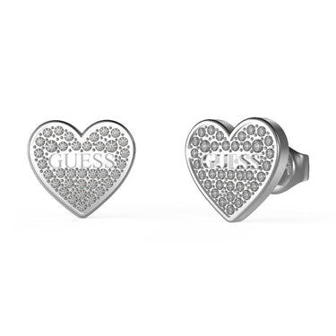 Guess Stainless Steel 11mm Pave Logo Heart Stud Earrings