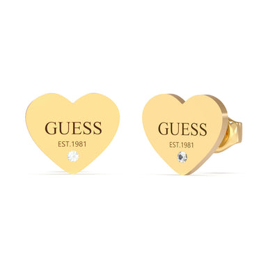 Guess Yellow Gold Plated 11mm Plain Heart Logo Stud Earrings