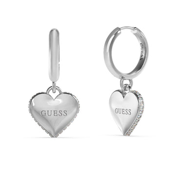 Guess Stainless Steel 30mm Heart Charm Huggies Earrings
