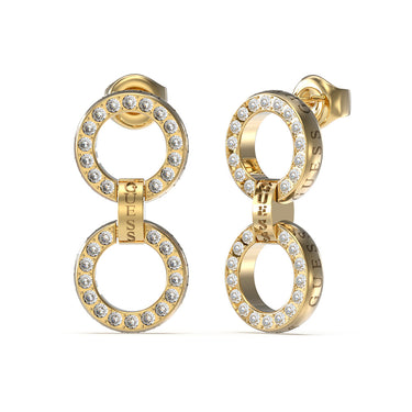 Guess Gold Plated Stainless Steel 30mm Pave Double Circle Drop Earrings