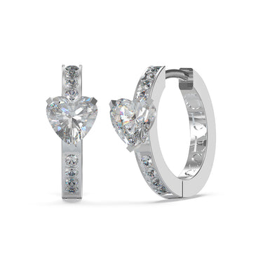Guess Rhodium Plated Stainless Steel 12mm Heart & Pave Huggies Earrings