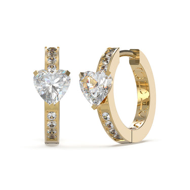 Guess Gold Plated Stainless Steel 12mm Heart & Pave Huggie Earrings