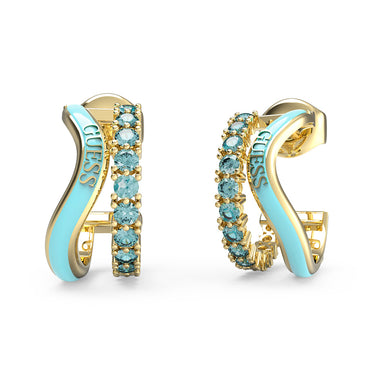 Guess Gold Plated Stainless Steel 17mm Aqua Double J Hoop Earrings