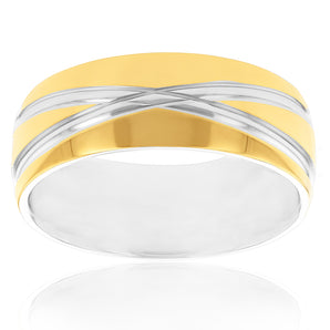 Stainless Steel Two Tone 8mm Wide Crossover Ring