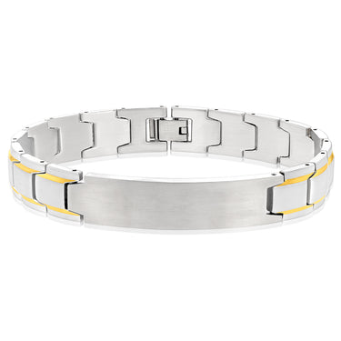 Stainless Steel Gold Stripe With ID Plate 21cm Bracelet