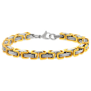 Stainless Steel And Gold Plated Fancy Links 21cm Bracelet