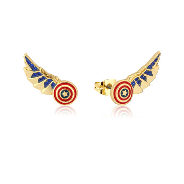Disney Stainless Steel 14ct Gold Plated Captain America Wing Stud Earrings