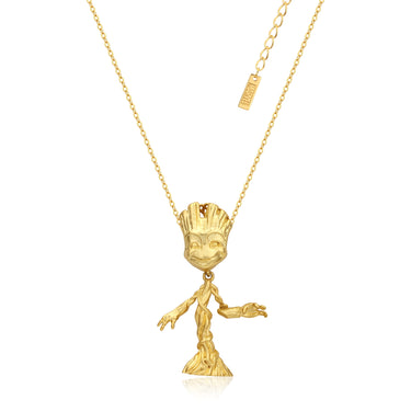 Disney Stainless Steel Gold Plated Guardians Of The Galaxy Groot Pendant On Chain