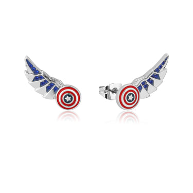 Disney Stainless Steel 14ct White Gold Plated Captain America Wing Stud Earrings