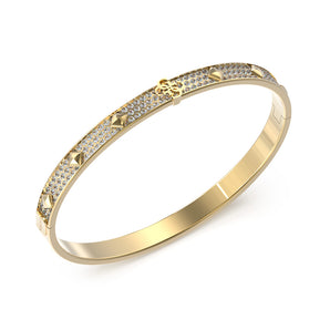 Guess Stainless Steel Gold Plated 6mm 4G Pave Stud Bangle