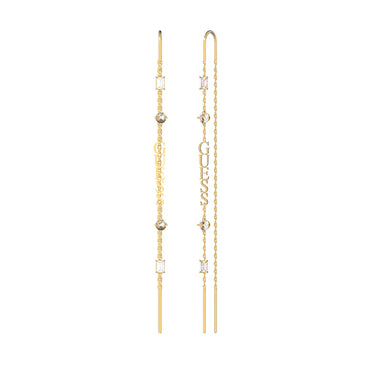 Guess Stainless Steel Gold Plated 80mm Logo Threader Drop Earrings