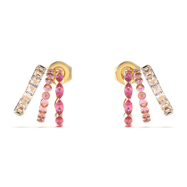 Guess Stainless Steel Gold Plated Pink Stone 15mm Triple Huggies Earrings