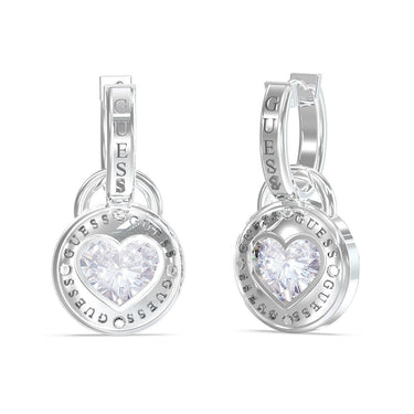 Guess Stainless Steel Rhodium Plated 26mm Heart Huggies Earrings