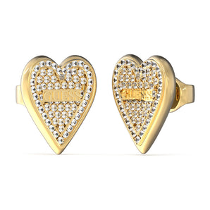 Guess Stainless Steel Gold Plated 14mm Pave Heart Stud Earrings