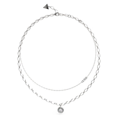 Guess Stainless Steel Rhodium Plated Solitaire 15-17" Double Chain