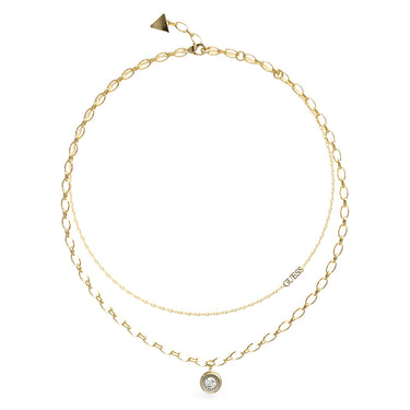 Guess Stainless Steel Gold Plated Solitaire 15-17" Double Chain