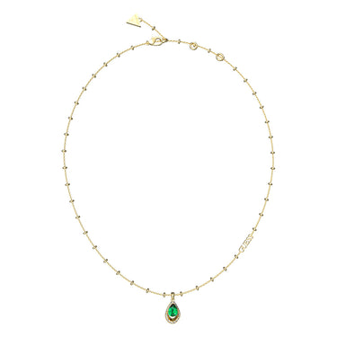 Guess Stainless Steel Gold Plated Emerald Mini Crystal Drop 16-18" Chain