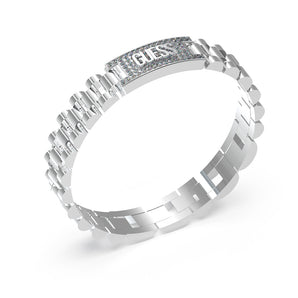 Guess Mens Jewellery Stainless Steel 10mm Pave Tag Empire Bracelet
