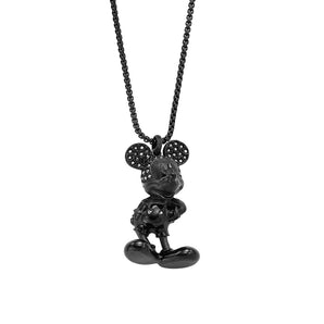 Disney Mickey Mouse Black Plated Stainless Steel 3D Pendant on Chain 100th Disney Anniversary