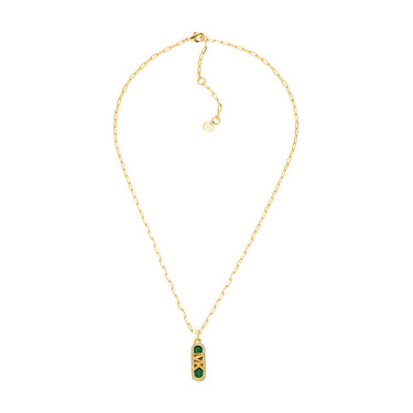 Michael Kors 14ct Yellow Gold Plated Brass Malachite Acetate Dog Tag Pendant with Chain