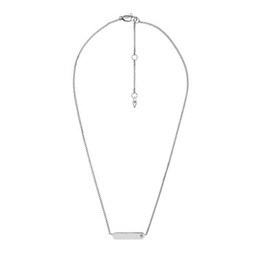 Fossil Silver Plated Stainless Steel Drew ID Pendant with Chain