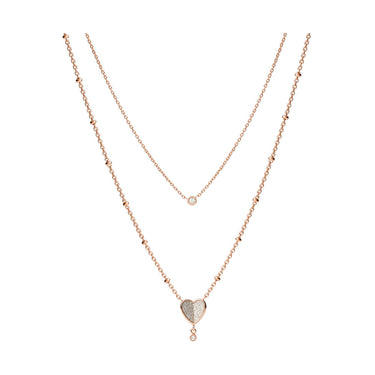 Fossil Rose Gold Plated Stainless Steel Sadie Flutter Heart Pendant with Multi-Strand Chain