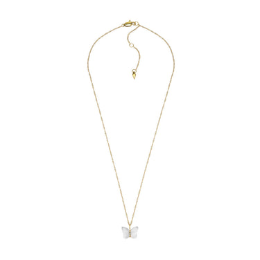 Fossil Yellow Gold Plated Stainless Steel White Mother Of Pearl Butterfly Pendant with Chain