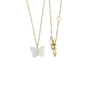 Fossil Yellow Gold Plated Stainless Steel White Mother Of Pearl Butterfly Pendant with Chain