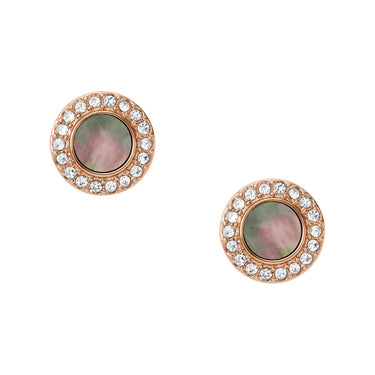 Fossil Rose Gold Plated Stainless Steel Gray Mother Of Pearl Glitz Stud Earring