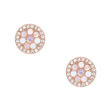 Fossil Rose Gold Plated Stainless Steel Mosaic Mother Of Pearl Round Stud Earring